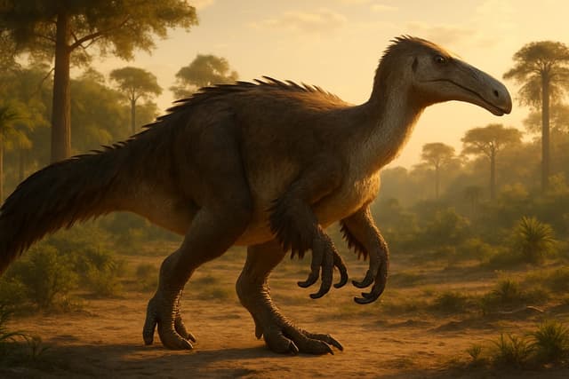 Deinocheirus : Très grands bras griffus, bec de canard et haute bosse sur le dos