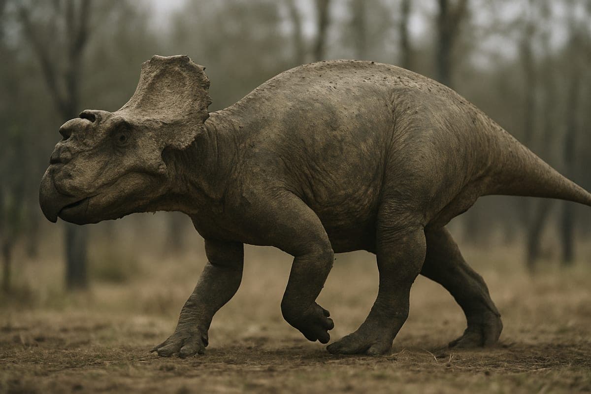 Pachyrhinosaure : Crâne massif avec une large bosse nasale et une collerette osseuse